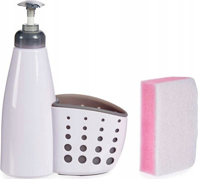 Mbajtëse sfungjeri te lavamani me dozator sapuni, plastike, 350 ml, e bardhë gri