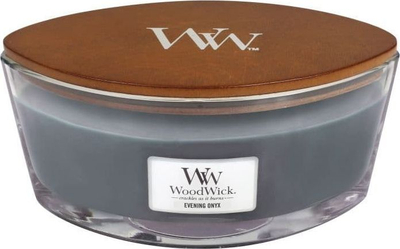 Qiri me aromë WoodWick Evening Onyx, 453.6g, fitil druri, gri e errët