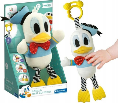 Lodër pelushi Clementoni Disney Baby Donald First Activities, 6+ muajsh, me zile dhe kapëse për karrocë, shumëngjyrëshe