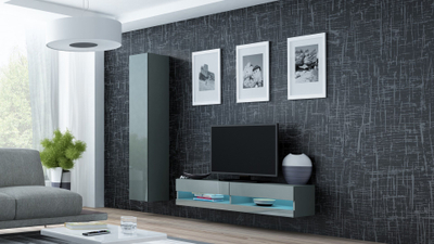 Komodë TV Cama Meble Vigo New, për 30-40", gri dhe gri e errët
