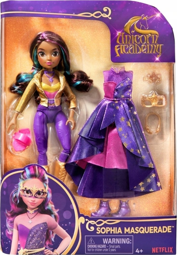 Kukull Unicorn Academy Sophia Masquerade, 24 cm, aksesorë mode, shumëngjyrëshe