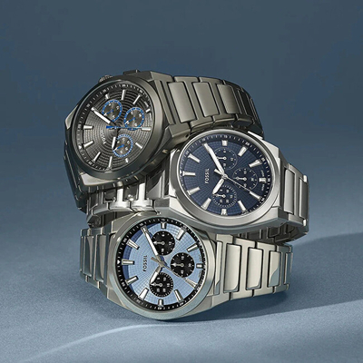 Orë dore Fossil Everett Chronograph, 44mm, navy, argjendi