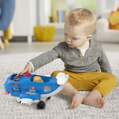 Aeroplan lodër Fisher Price Little People Travel Together, me drita edhe me tinguj, me 2 figura, blu