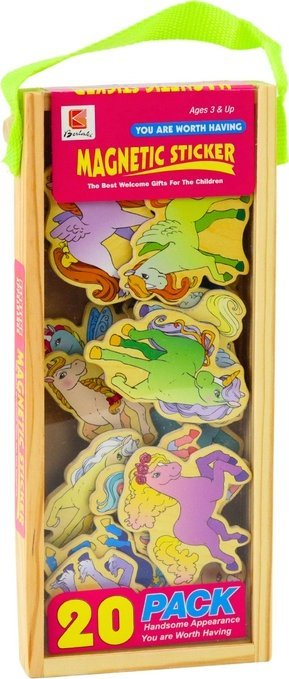 Lodër magnetë druri LeanToys Unicorns, set 20 copë, shumëngjyrëshe