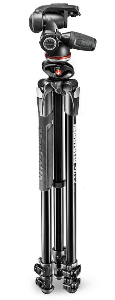 Tripod Manfrotto 290 Dual MK290DUA3-3W, alumin, me kokë 3 drejtime, i zi