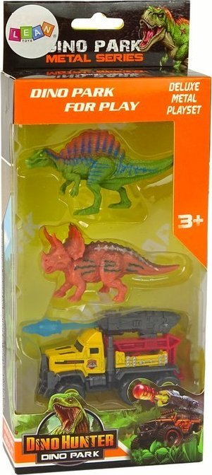 Set lodrash Dino Park Dino Hunter, 2 dinosaurë, kamion me raketë, i verdhë
