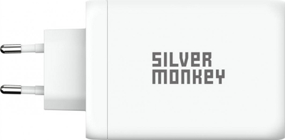 Karikues për mur Silver Monkey GaN 130W, USB C PD 100W, QC 3.0, i bardhë