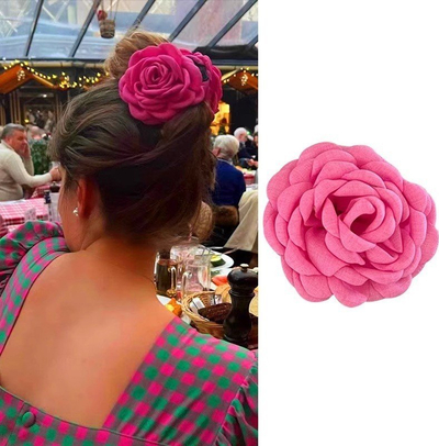 Kapëse flokësh Ecarla me trëndafil dekorativ, 9 x 9 cm, fuchsia