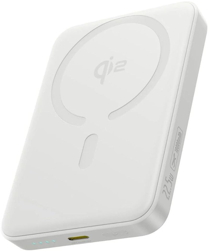 Powerbank magnetik Baseus Qi2, 10000mAh, 15W wireless 22.5W me kabllo, i bardhë