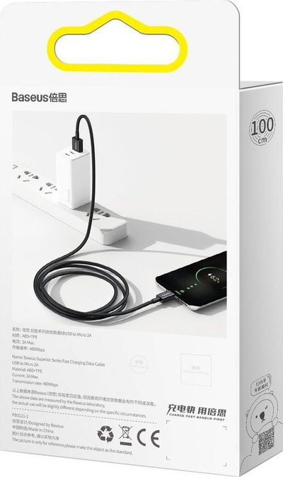 Kabllo karikimi Baseus Superior, Micro USB, 2m, 2A, e zezë