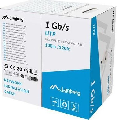 Kabllo rrjeti Lanberg UTP, 1 Gbit/s, 100m, gri