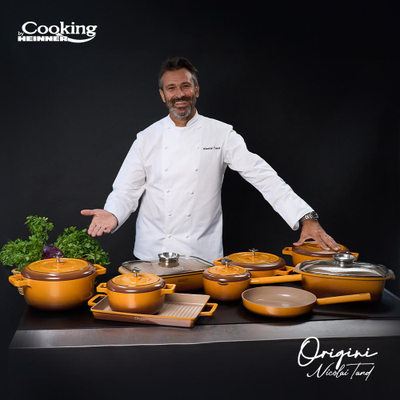 Tigan grill Cooking by Heinner ORIGINI, 36x26.4x4 cm, alumini qeramik, portokalli gri