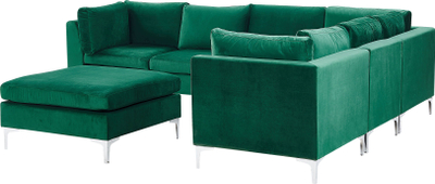 Kënd divan EVJA Velvet Green, modular, 6 ulëse me puf, i gjelbër