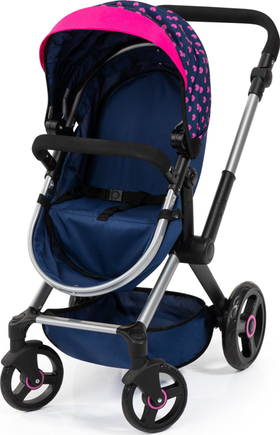 Karrucë për kukulla Bayer XEO 17054AA, për kukulla deri 46cm, 2 në 1, blu e errët rozë