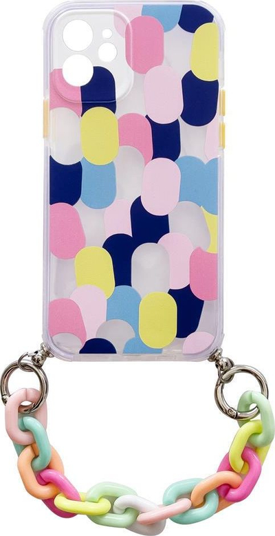 Калено куќиште Color Chain за iPhone 13, флексибилен гел, со приврзок ланец, повеќебоен