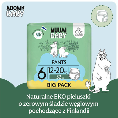Pelenë për fëmijë MUUMI BABY Walkers, numri 6, 12-20 kg, 52 copë, e bardhë