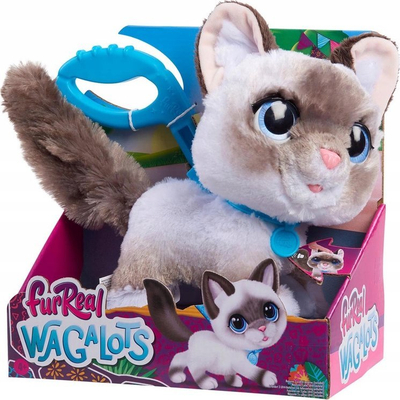 Lodër mace pelush FurReal Wag A Lots Kitty, interaktive, me zinxhir, gri me të bardhë