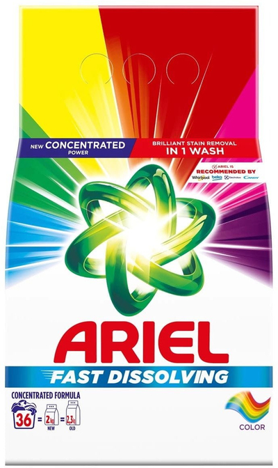 Detergjent pluhur për rroba me ngjyra Ariel Color, 36 larje, 1.98 kg