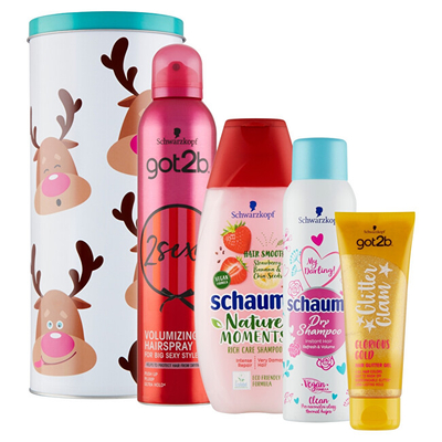 Set për flokë Schauma Reindeer, shampo 250 ml + shampo i thatë 150 ml + llak për flokë 150 ml + xhel për flokë 50 ml