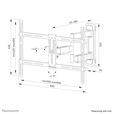 Ѕидна држачка за ТВ Neomounts WL40-550BL16, 40"-65", црна