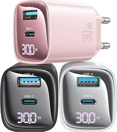 Karikues rrjeti USAMS CC229, 30W GaN, USB-C & USB-A, rozë