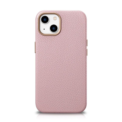 Mbulesë telefoni iCarer Litchi Premium për iPhone 14 Plus, lëkurë natyrale, MagSafe, rozë