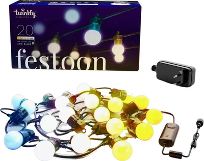 Varg dritash LED Twinkly Festoon Gold Edition, 10m 20 LED, Bluetooth WiFi, dritë e bardhë që e rregullon siç do
