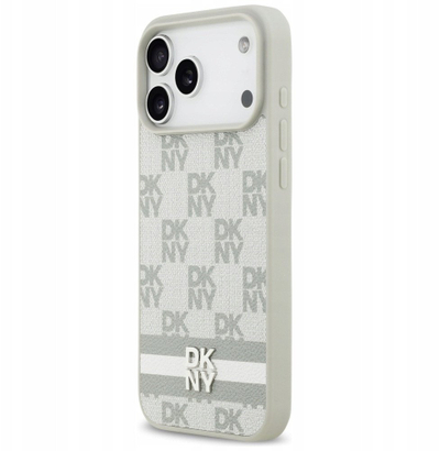 Kapak telefoni DKNY për iPhone 17 Pro Max, shah me vija, bezhë