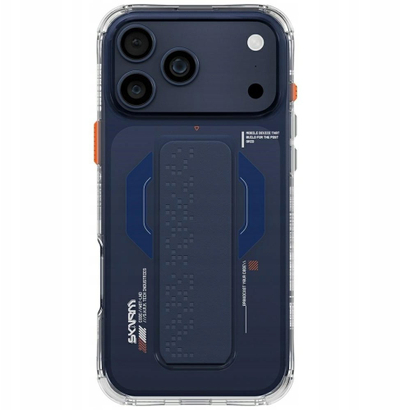 Kutia SKINARMA Haxa për iPhone 17 Pro, me magnet, me stand dhe grip, blu gjysmë transparente
