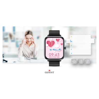 Smartwatch Giewont GW230-2, Bluetooth Call, ekran katror me ngjyra, i zi