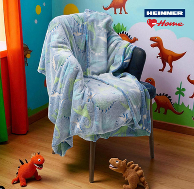 Batanije fosforeshente Dino, 200x220 cm, flanel poliestër, shumëngjyrëshe