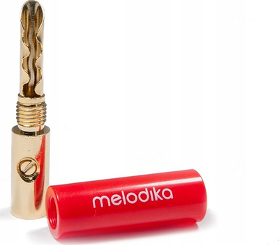 Banana plug Melodika MDBFA4, set 4 copë, i artë, i kuq dhe i zi
