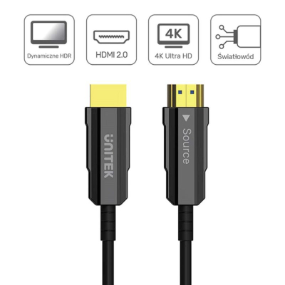 Kabllo HDMI optike Unitek 2.0 AOC, 4K 60Hz, 15m, e zezë