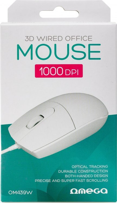 Maus Omega OM-439 Basic, me kabllo, USB, i bardhë