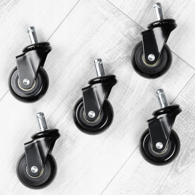 Сет тркала за канцелариска столица MyTech, 5 парчиња, дијаметар 5 cm, црна гума