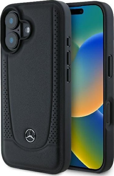 Këllëf telefoni Mercedes Urban për iPhone 16, lëkurë, 6.1", i zi