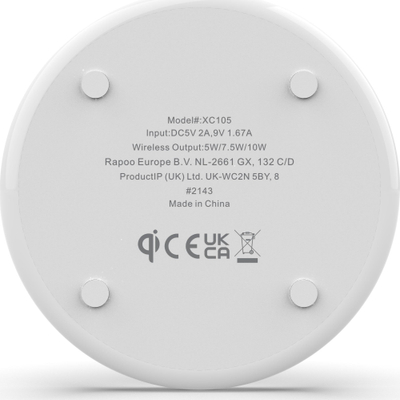 Безжичен полнач Рапоо XC105, Qi, Брзо полнење 10W, бел
