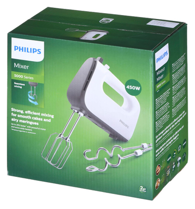 Mikser dore Philips HR3741/00, 450W, 5 shpejtësi turbo, i bardhë