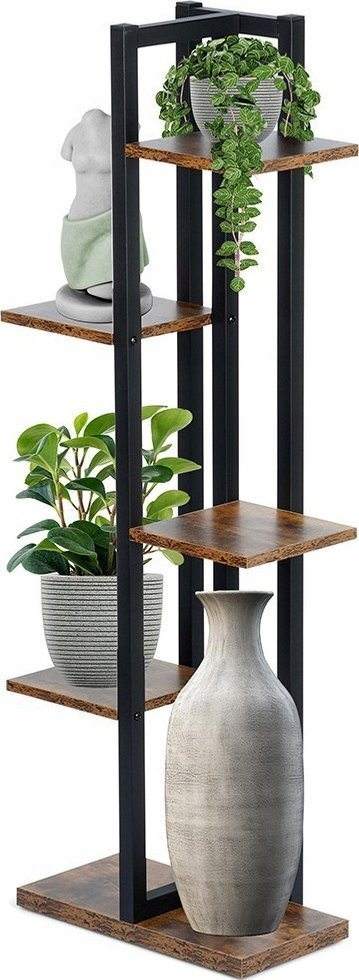 Stendë për lule Vilde Plant Stand, 5 kate, 116.5 cm, metal i zi me dru të errët