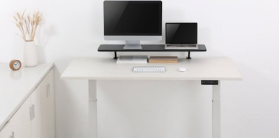 Raft monitori Mozos Clamp Dual Riser Stand, për 2 monitorë deri 32\", kapëse tavoline, ngjyrë e zezë