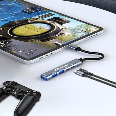 USB HUB Qoltec 5 në 1, USB C 3.1, PD, gri