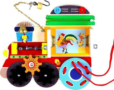Lodër edukative Barbo Toys Train, panel aktiviteti druri, për fëmijë 3+