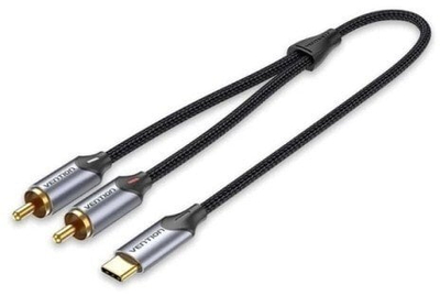 Kabllo audio Vention USB C në 2x RCA, 2m, aliazh alumini, gri