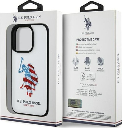 Mbajtëse telefoni US Polo Leather Big DH American Flag, për iPhone 15 Pro Max 6.7", e bardhë