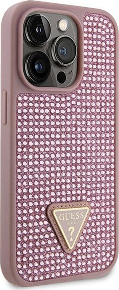 Husë telefoni Guess GUHCP14LHDGTPP për iPhone 14 Pro, hardcase me rhinestone, rozë
