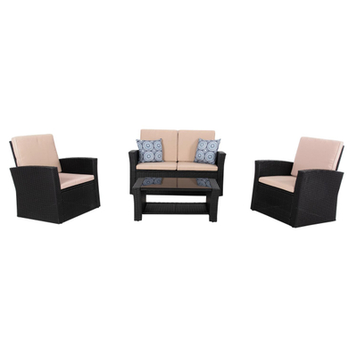 Set kopshti lounge 4-pjesësh Thore – 4 kolltukë & Tavolinë për kafe (HM5978), zezë/ bezhë