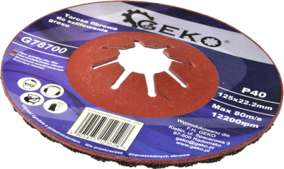 Диск за брусење Geko Fiber P40, 125mm, за грес и камен