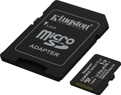 Kartë memorje Kingston Canvas Select Plus Gen3, 1TB, MicroSDXC A1 150MB/s, me adapter