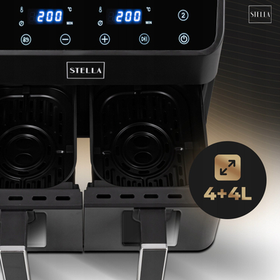 Fritezë me ajër STELLA STAF 2000-8D-C, 2x4L, 2000W, e zezë