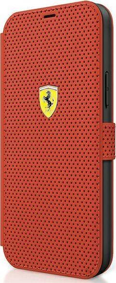 Këllëf libër Ferrari On Track Perforated për iPhone 12 mini, lëkurë ekologjike, me xhep për karta, i kuq